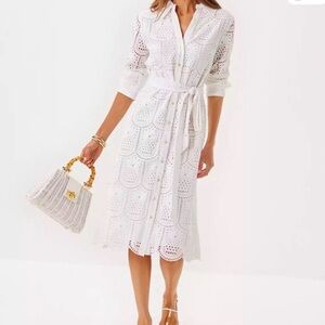 Lilly Pulitzer White Eyelet Midi Shirt Dress